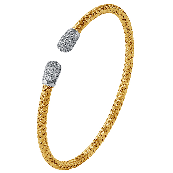BCGS1Q02S-2T Sterling Silver SCAFATI 4mm Woven Cubic Zirconia Two Tone Cuff