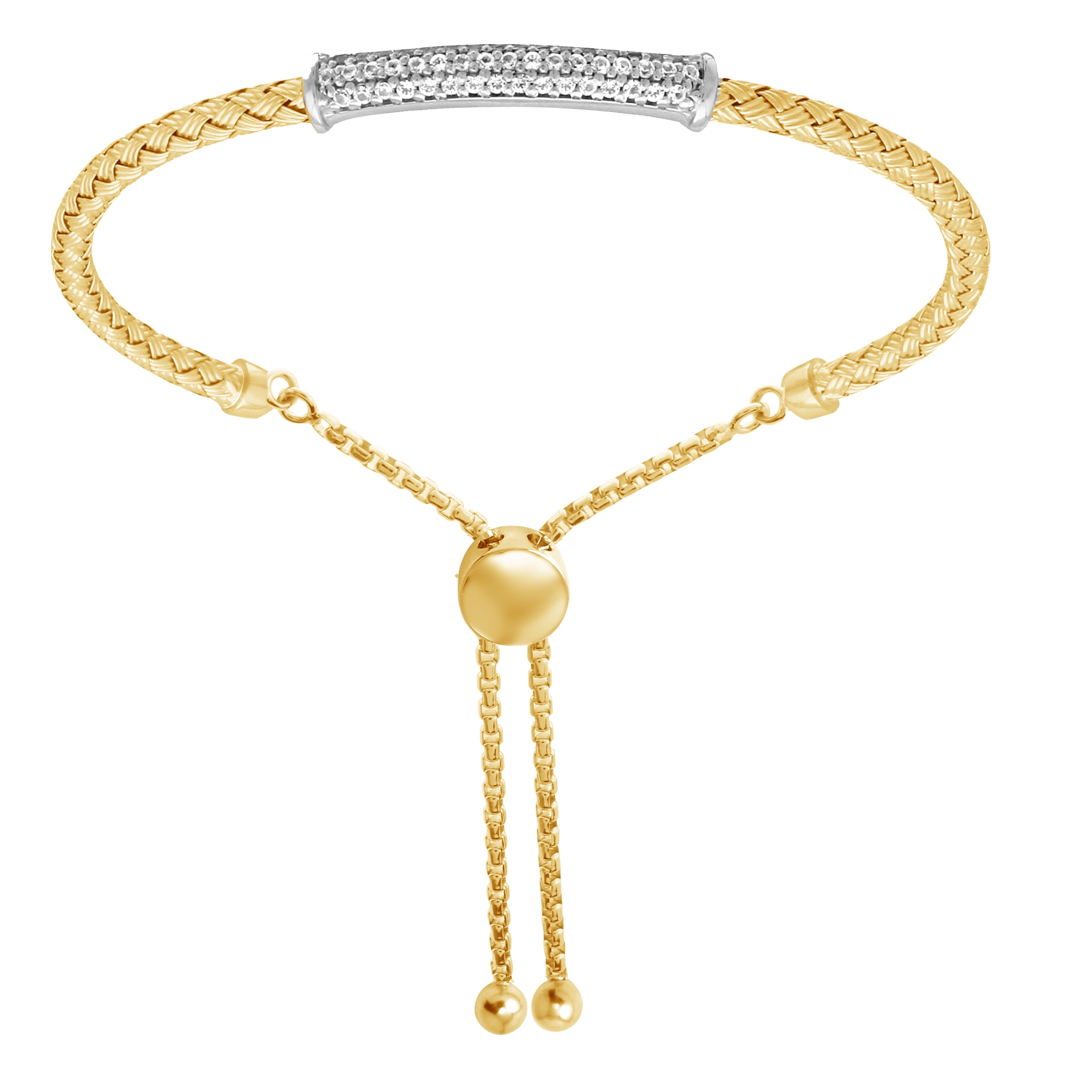 BCGS1Q05D-2T Rachel Woven CZ Bar Bolo Bracelet
