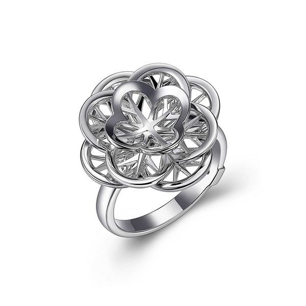 RR4LA9PA0-W-8 Sterling Silver Flower Ring Size 8