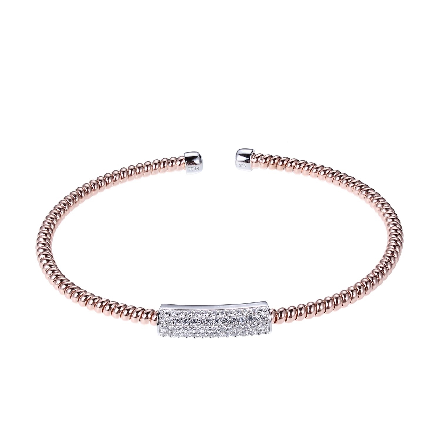 BCGS1Q15K-2T Spiral CZ Round Arc Bar Cuff