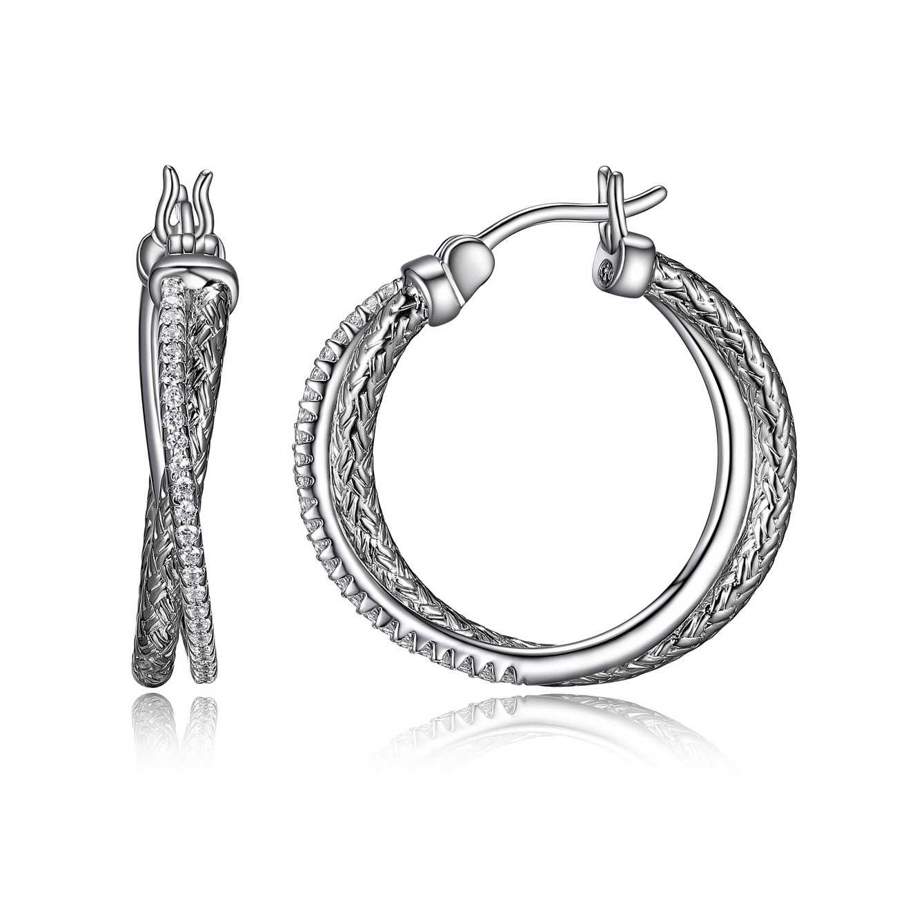ECGR2Q067-W Hoop Crossed Mesh Hoop Earrings
