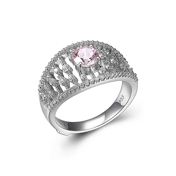 RR4LA9X06-W-6 Sterling Silver STARBURST Clear and Pink Cubic Zirconia Wide Ring Size 6