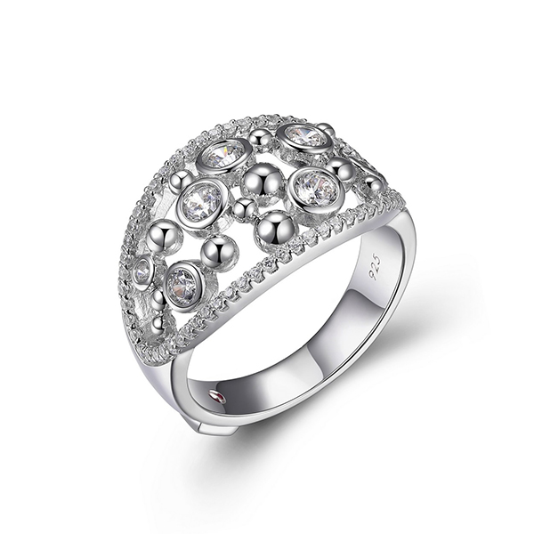 RR4LAA600-W-6 Sterling Silver Cubic Zirconia Bubble Ring Size 6