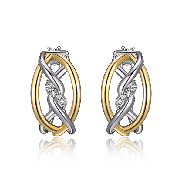 ER2LCD600-2T Sterling Silver TWIST 22mm Cubic Zirconia Two Tone Hoop Earrings