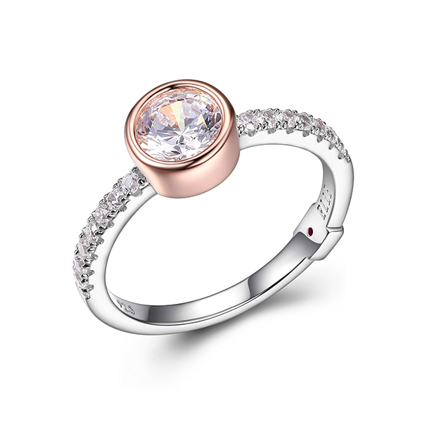 RR4LAB696-2T-9 Sterling Silver SPHERE Cubic Zirconia Bezel Set Two Tone Ring Size 9