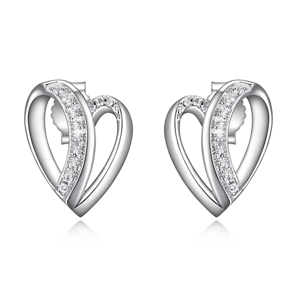 ER2LCEY00-W Sterling Silver AMOUR Overlaping Heart with Cubic Zirconia Stud Earrings