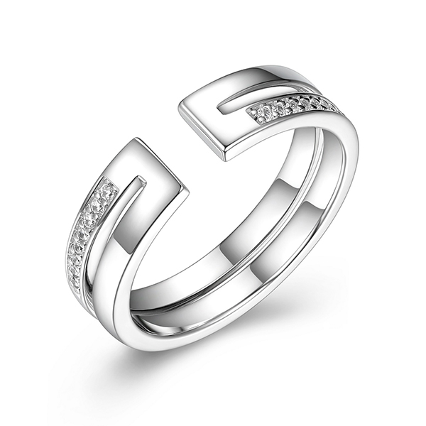 RR4LACF00-W-8 Sterling Silver HORIZON Open Band with Cubic Zirconia Ring Size 8