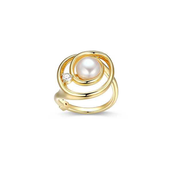 R34LAGZ45-Y-9 Sterling Silver SATELITE White Pearl and Moissanite Circle Ring Size 9