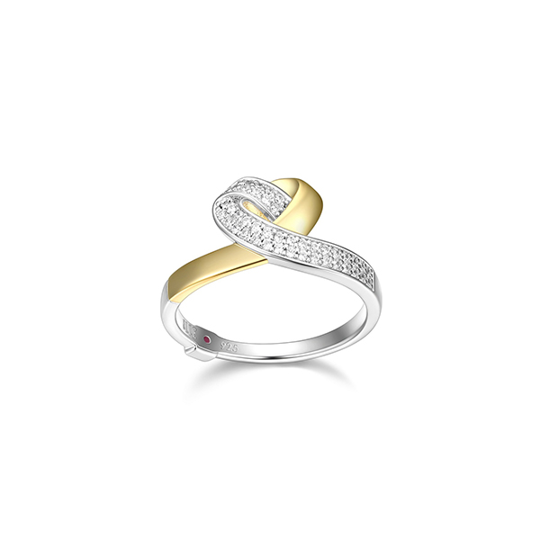 RR4LAH000-2T-9 Sterling Silver AMOUR Cubic Zirconia Heart Two Tone Ring Size 9