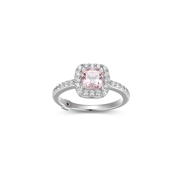 RR4LAHP06-W-8 Sterling Silver RADIANCE 6mm Cushion Cut Pink Cubic Zirconia Halo Ring Size 8