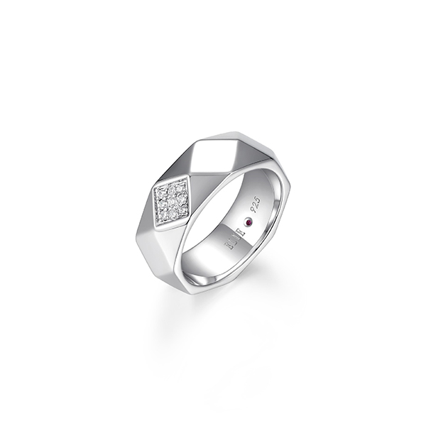 RR4LAHX00-W-9 Sterling Silver CAPTIVATE Cubic Zirconia Dimensional Quilted Pattern Ring Size 9