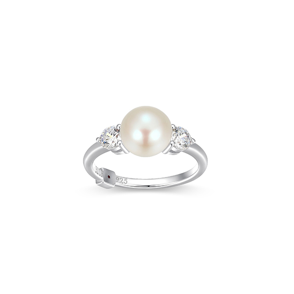 RR4LAJ245-W-6 Sterling Silver MAJESTIC White Pearl with Cubic Zirconia Accent Ring Size 6