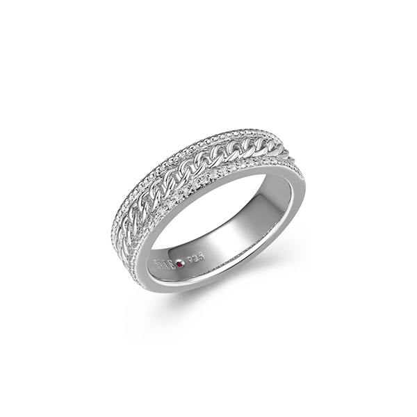 RR4LAJQDC-W-9 Sterling Silver WEAVE Created White Sapphire Band Ring Size 9