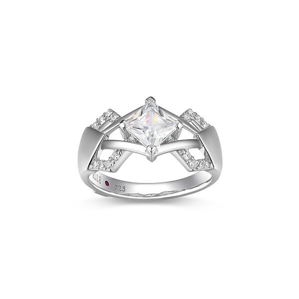 RR4LAJR00-W-9 Sterling Silver ART DECO 5mm Princess Cubic Zirconia Geometric Ring Size 9