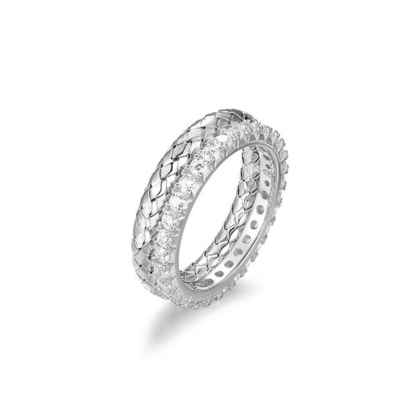 RCGR4Q050-W-6 Sterling Silver GLEAM Cubic Zirconia and Mesh Two Row Ring Size 6