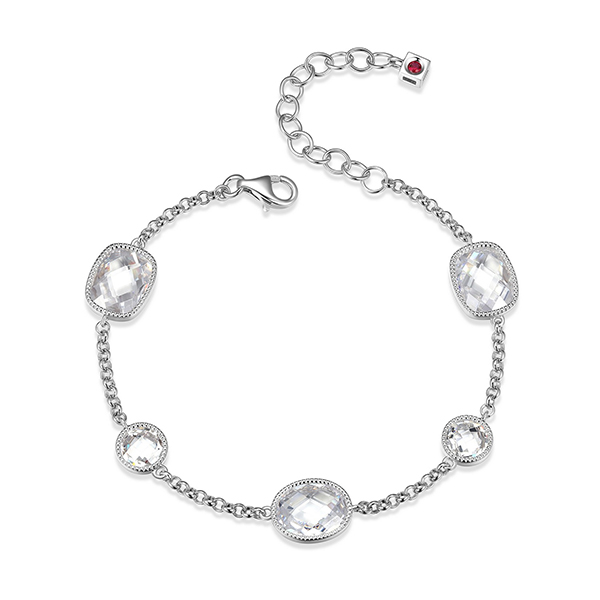 BR1LAQ60-W-6.5 Essence Multi-Shaped Checkered Cubic Zirconia Station Bracelet Size 6.5
