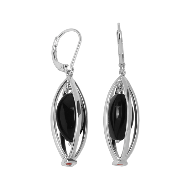 ER2LAD22-W Black Agate Cage Lever Back Earrings