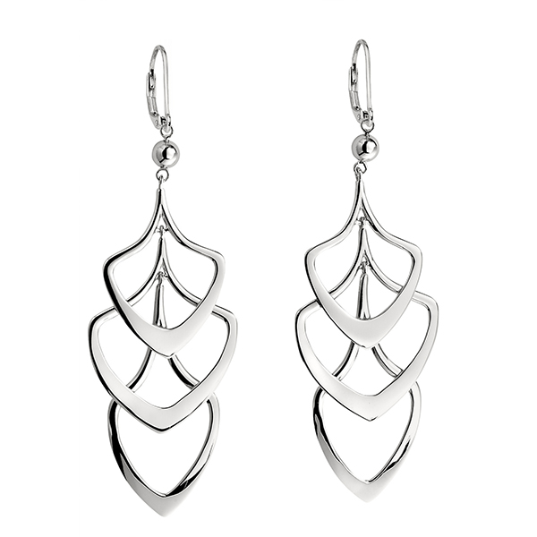 ER2LBC6A0-W Sterling Silver Triple Layer Dangle Leverback Earrings