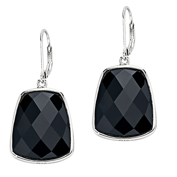 ER2LBF827-W Sterling Silver Black Agate Trapezoid Leverback Earrings