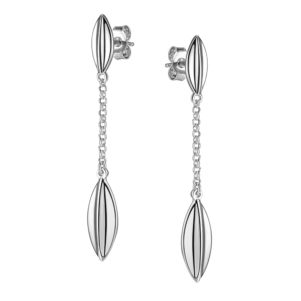 ER2LBKRA0-W Sterling Silver Leaf  Long Drop Post Earrings