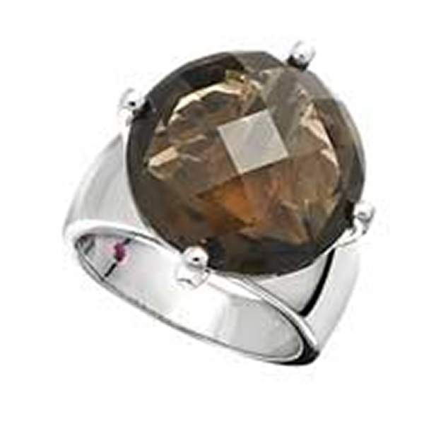 RR4L779CB-W-8 Sterling Silver Smouler Smoky Qaurtz Ring Size 8