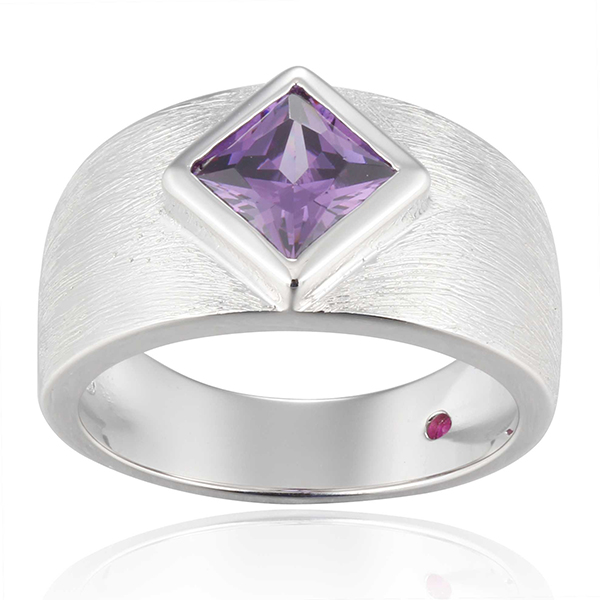 RR4L78424-W-6 Sterling Silver True Purple Cubic Zirconia Ring Size 6