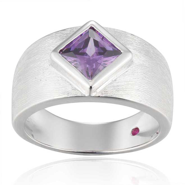 RR4L78424-W-8 Sterling Silver True Purple Cubic Zirconia Ring Size 8