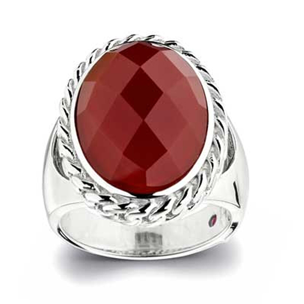 RR4L806AB-W-9 Sterling Silver Perimeter Red Agate Oval Ring Size 9