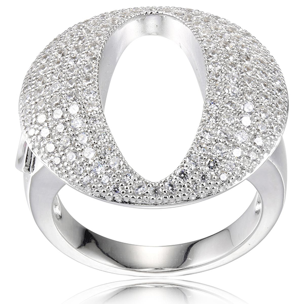 RR4L84000-W-6 Sterling Silver Micro Pave Cubic Zirconia Open Circle Ring Size 6