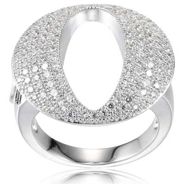RR4L84000-W-9 Sterling Silver Micro Pave Cubic Zirconia Open Circle Ring Size 9