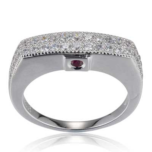 RR4L87900-W-7 Sterling Silver Micro Pave Cubic Zirconia Thin Bar Ring Size 7