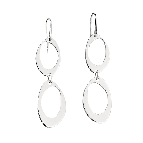 ER2LB1TA0-W Sterling Silver ESCAPE Two Oval Drops Fishhook Earrings