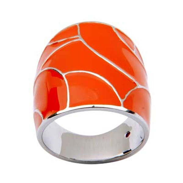 RR4L601A0G-W-8 Sterling Silver FLYING COLORS Orange Epoxy Wide Band Ring Size 8