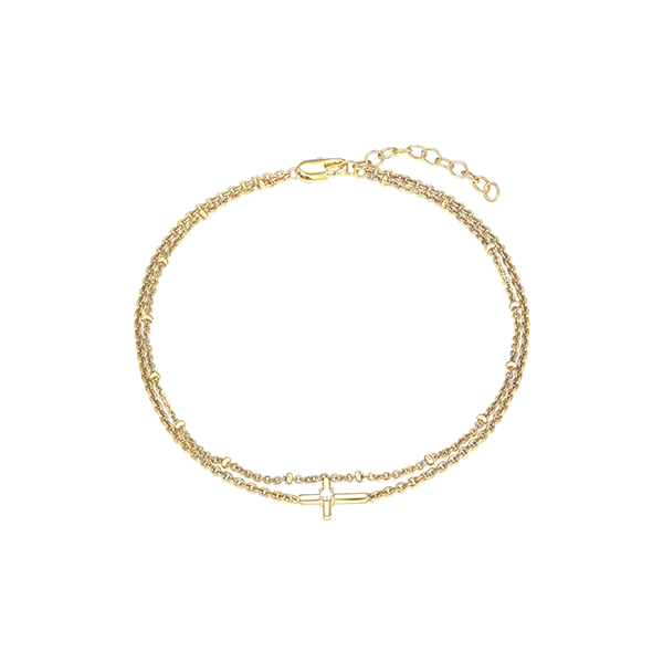 Diamondlite Cubic Zirconia Double Chain Sideways Cross Anklet - Gold