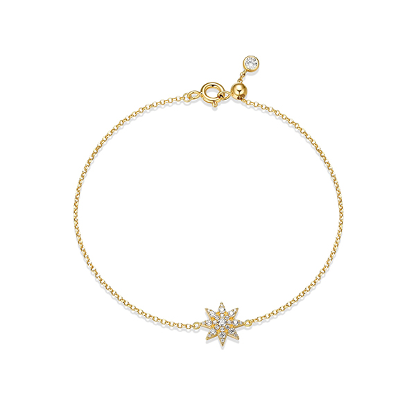 Goddess Diamondlite Cubic Zirconia Single Star Slider Rolo Bracelet - Gold