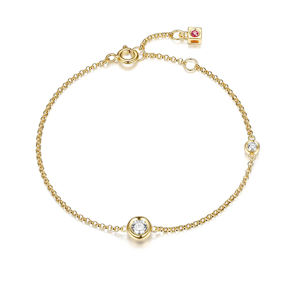B31LAHQ-Y "Bubble" Sterling Silver Round CZ Bezel Set Bracelet with Rolo Chain