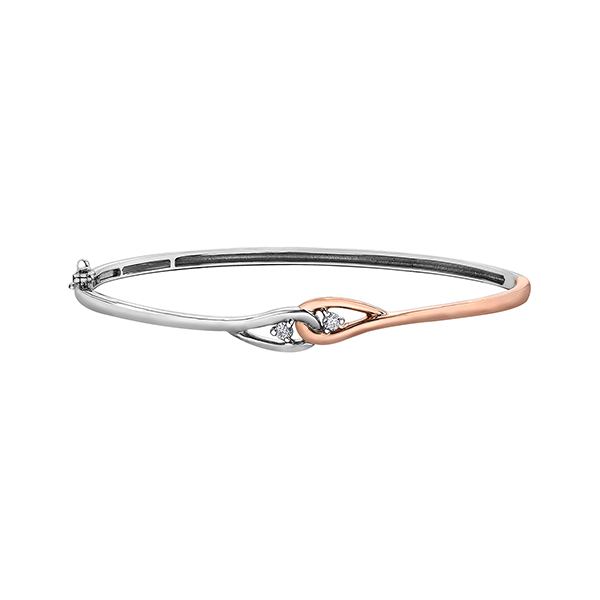 Diamond Bangle in 10K Gold (0.1 CT. T.W.) - Silver and Rose Gold