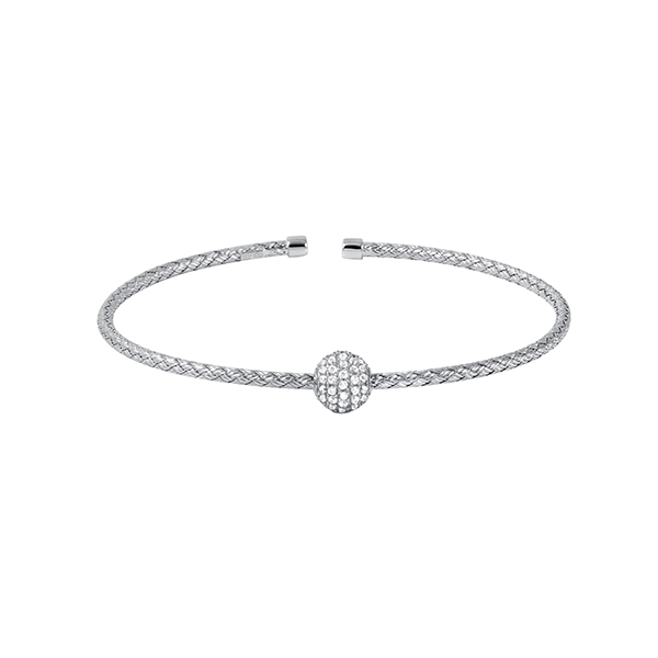 BCGR1Q04R-W Sterling Silver "GAIL" 2mm Woven Diamondlite Bead Cuff Bracelet