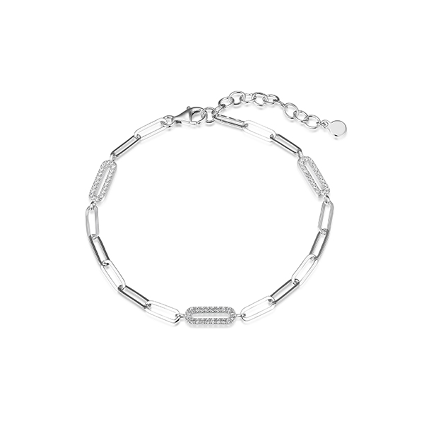 Diamondlite Cubic Zirconia Station Paperclip Link Bracelet - Silver