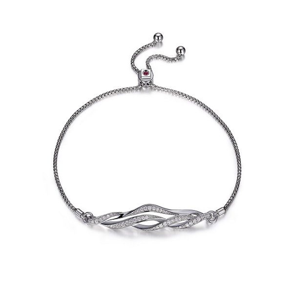 BR1LABK-W "Ocean" Sterling Silver Twisted Cubic Zirconia Bolo Bracelet