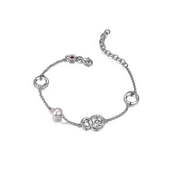 BR1LAEX-W " Majestic" Sterling Silver Infinity Genuine White Pearl Station Bracelet