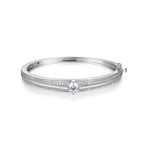 BR1LAHS-W "Glimmer" Round And Pave Cubic Zirconia Hinge Bangle