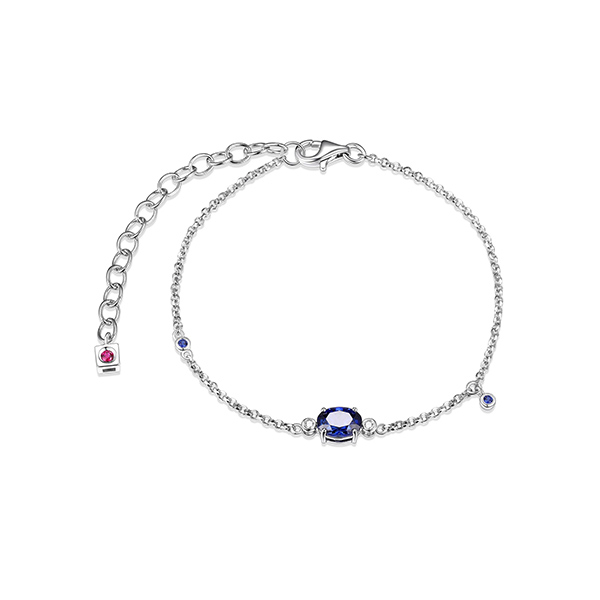 BR1LAK1-W "Blue Star" Sterling Silver Created Sapphire and Lab Grown Diamond Solitaire Bracelet