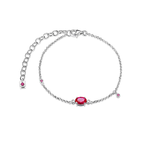 BR1LAK10-W "Holiday Stars" Oval Created Ruby and Lab Grown Diamond Solitaire Bracelet