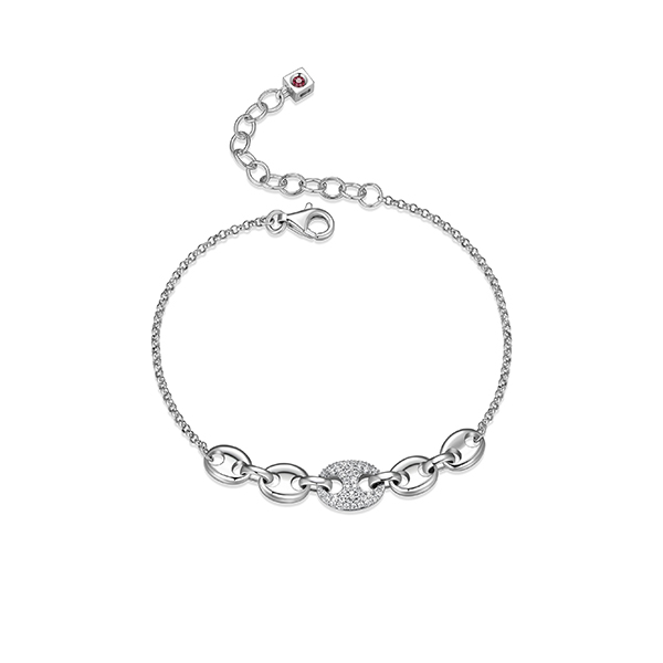 BR1LAMX-W "Espion" Sterling Silver Marine Link with Pave Cubic Zirconia Bracelet