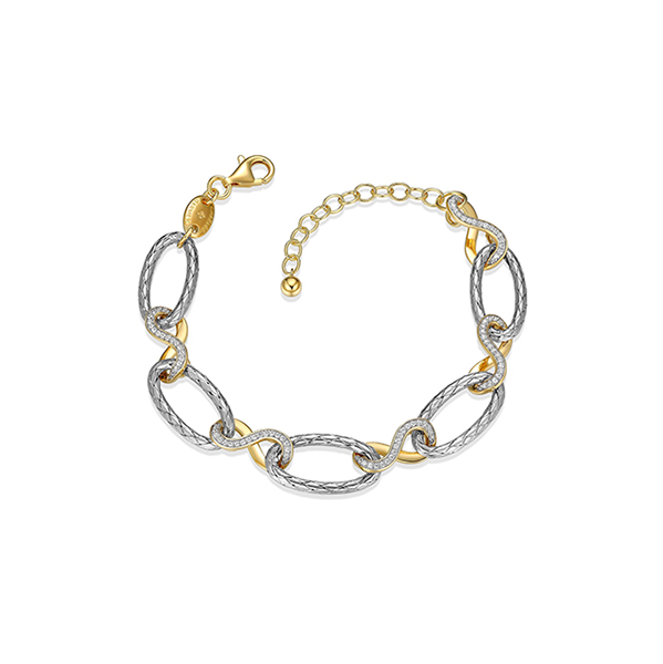 BR1Q1EE-2T Sterling Silver "New Mesh" CZ Infinity & Oval Link Bracelet