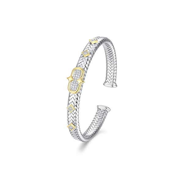 BR1Q1EJ-2T Sterling Silver "New Mesh" CZ  Cuff Bangle