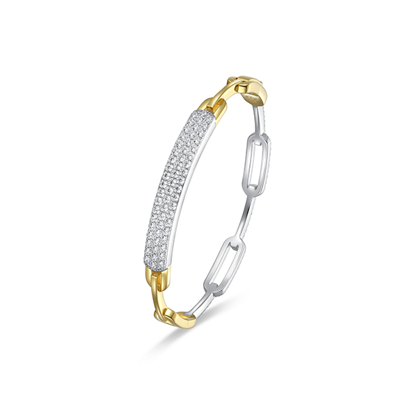 BR1Q1ES-2T Sterling Silver "Modern Paperclip" Paper Clip Link with CZ Id Plate Bangle