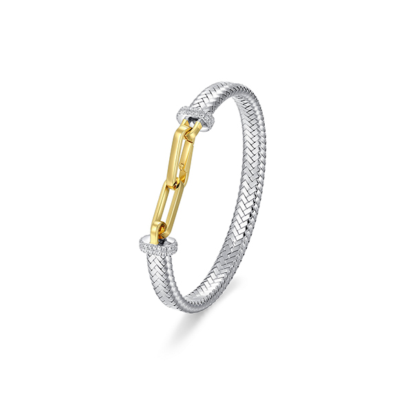 BR1Q1F1-2T Sterling Silver "New Mesh" Crisscross CZ Cuff Bangle