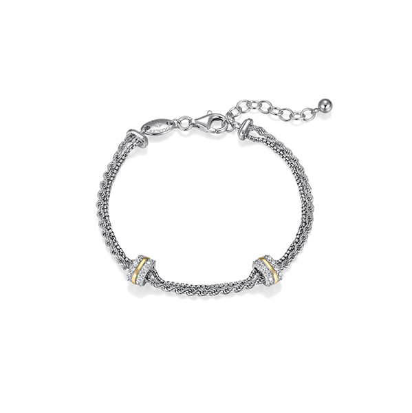 BR1Q1FE-2T Sterling Silver "New Mesh" Station & CZ 2 Strand Bracelet
